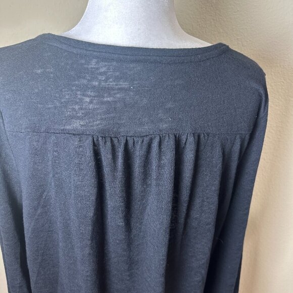 LOFT Semi Sheer Sleeve Detail Black Thin Sweater Top Size Large - Picture 7 of 12